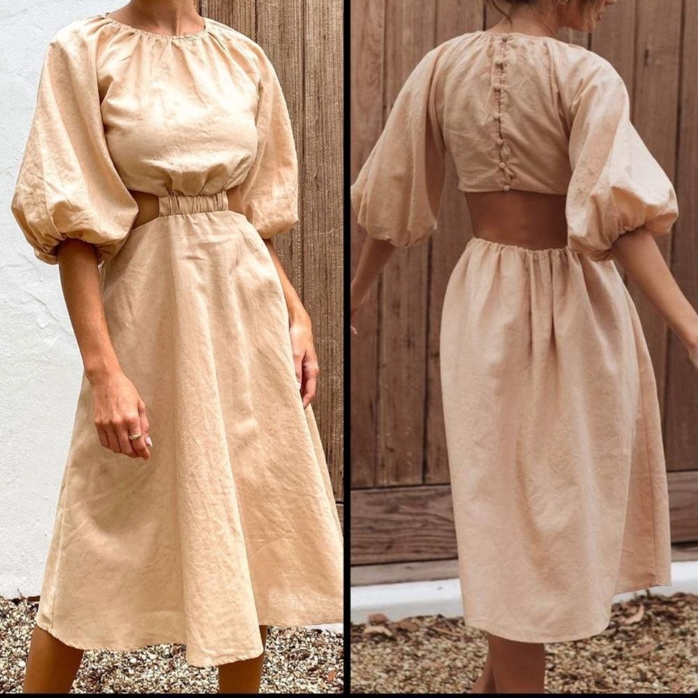 Petal & pup the keleena linen blend‎ midi dress w/ cut out Women’s Size 8